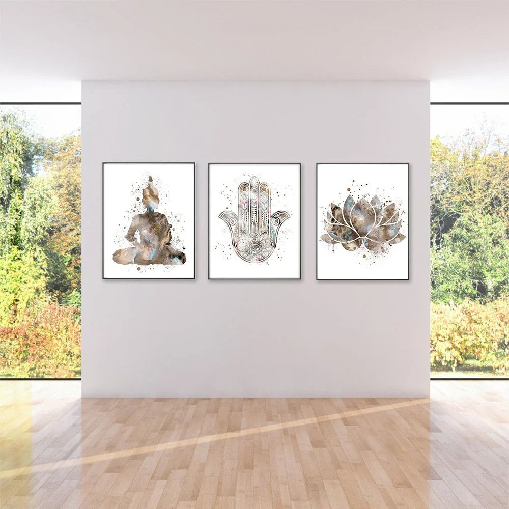 Norvo | Nøytrale Farger Minimalistiske Meditasjonsplakater Veggkunst Finkunst Lerretutskrifter Lotusblomst Buddha Bilder For Yoga Studio Soverom Stue Kunst Dekor