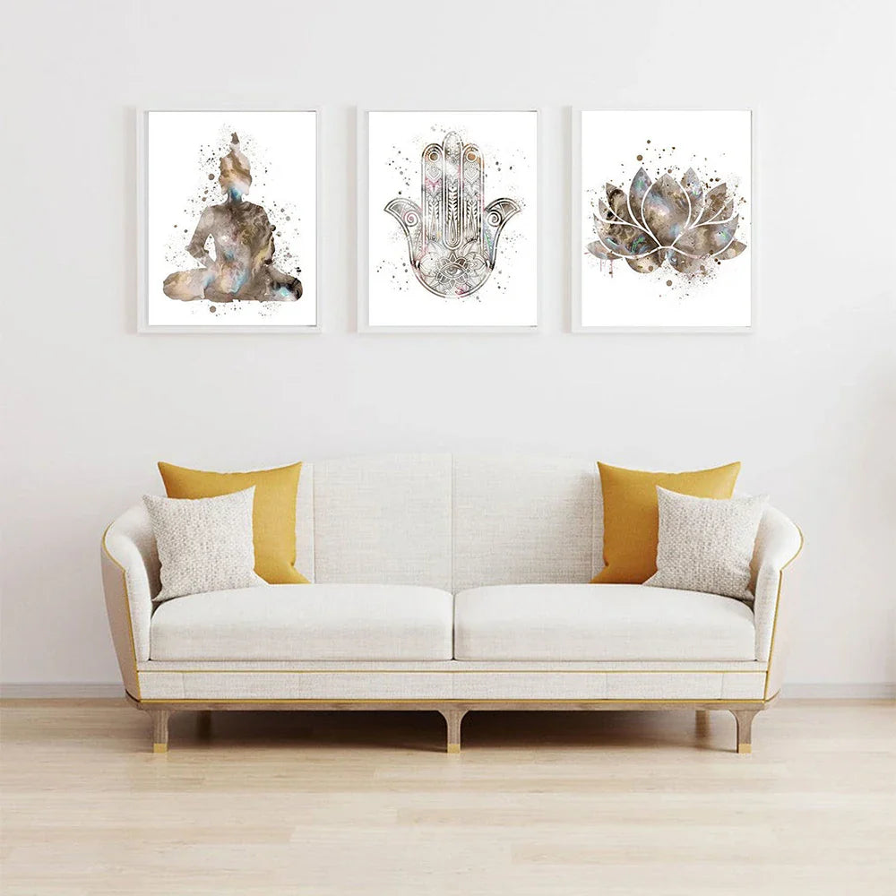 Norvo | Nøytrale Farger Minimalistiske Meditasjonsplakater Veggkunst Finkunst Lerretutskrifter Lotusblomst Buddha Bilder For Yoga Studio Soverom Stue Kunst Dekor