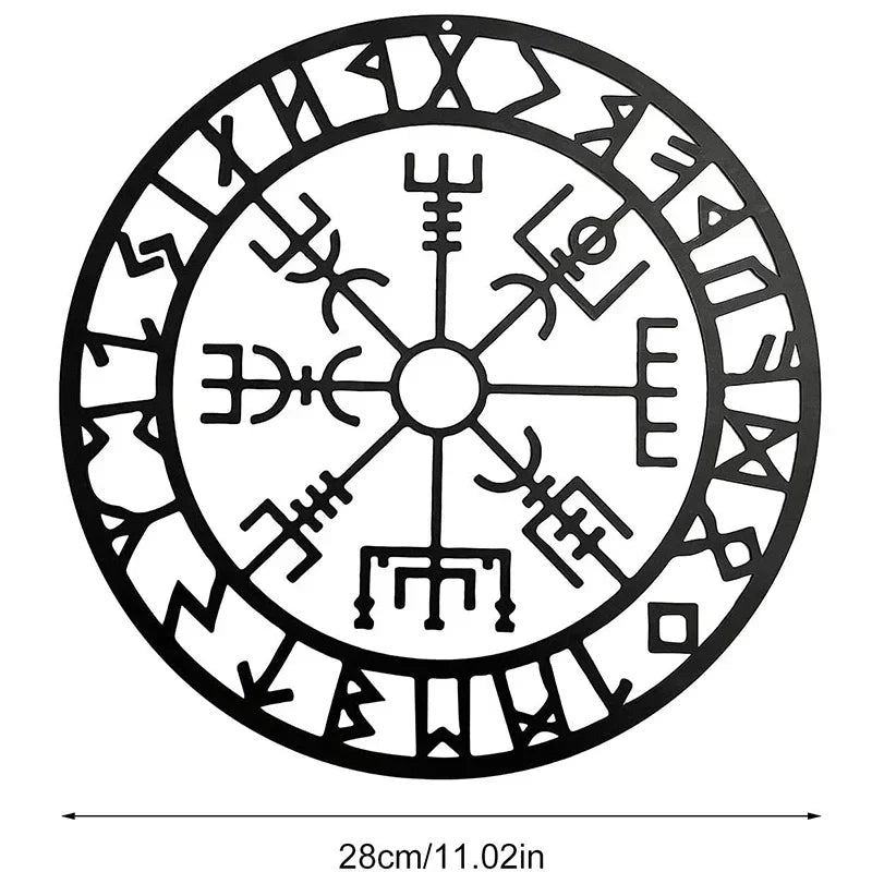 Norvo | Norse Viking Rune Kompass Svart Metall Veggkunst 3D Jern Håndverk Veggmontert Nordisk Plakett For Stue Spisestue Kreativ Boliginnredning