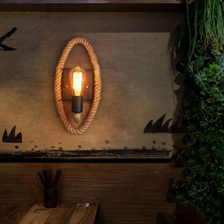 Norvo Vegglampe | Vintage Stil | Hamp Tau Lampe Design | Unik Dekorasjon | Miljøvennlig Vegglampe