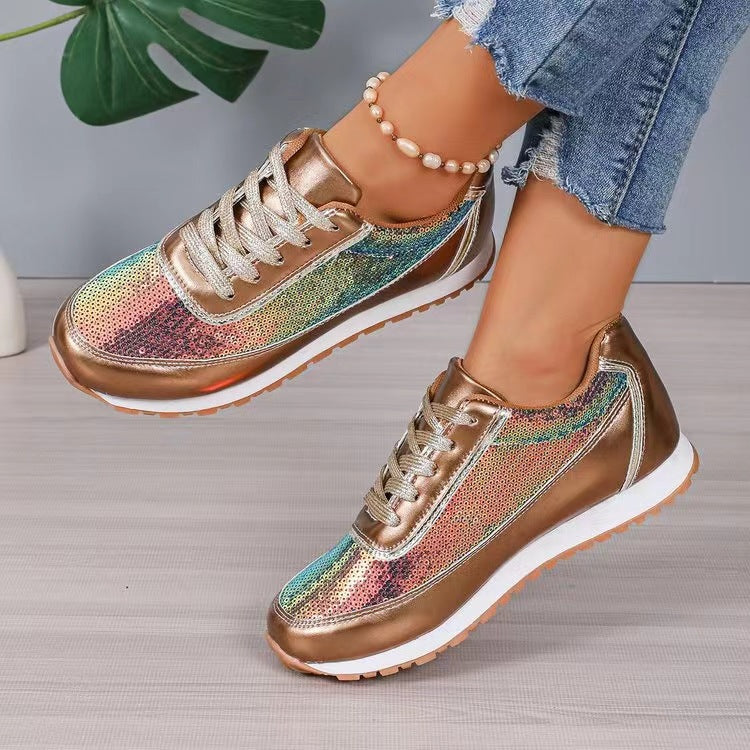 Dames fashionable sneakers med skimrende overmateriale og skli-resistent såle Norvo