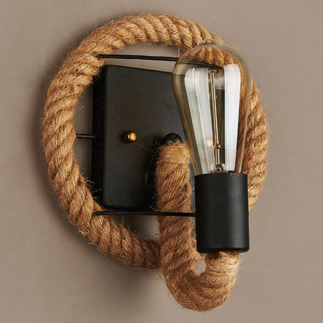 Norvo Vegglampe | Vintage Stil | Hamp Tau Lampe Design | Unik Dekorasjon | Miljøvennlig Vegglampe