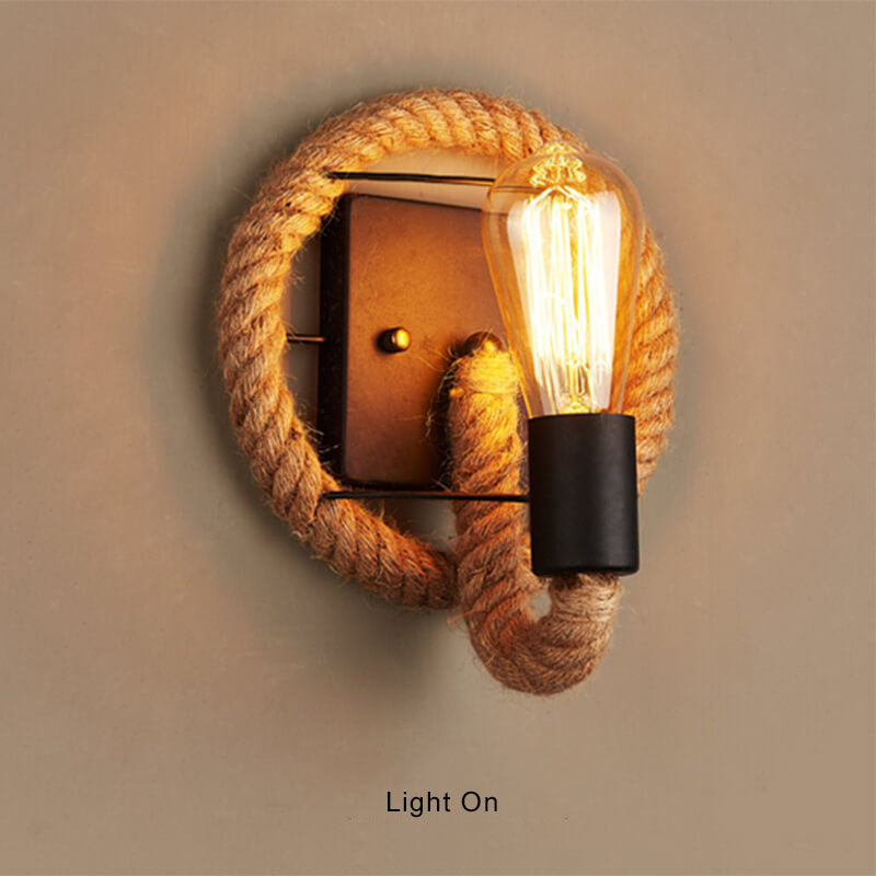 Norvo Vegglampe | Vintage Stil | Hamp Tau Lampe Design | Unik Dekorasjon | Miljøvennlig Vegglampe