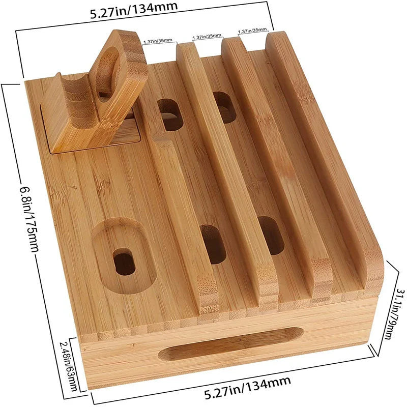 Norvo | Tekavo Bamboo Laderstasjon – 5-Port USB Organisator med Kabelsett