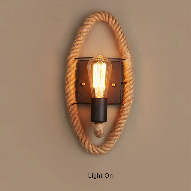 Norvo Vegglampe | Vintage Stil | Hamp Tau Lampe Design | Unik Dekorasjon | Miljøvennlig Vegglampe