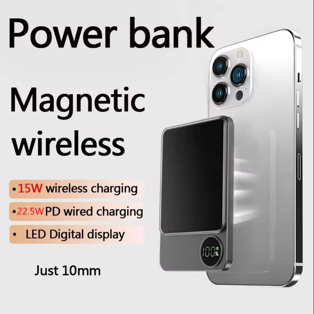 Norvo | mAh Magnetisk Trådløs Bærbar Power Bank Kompatibel med iPhone