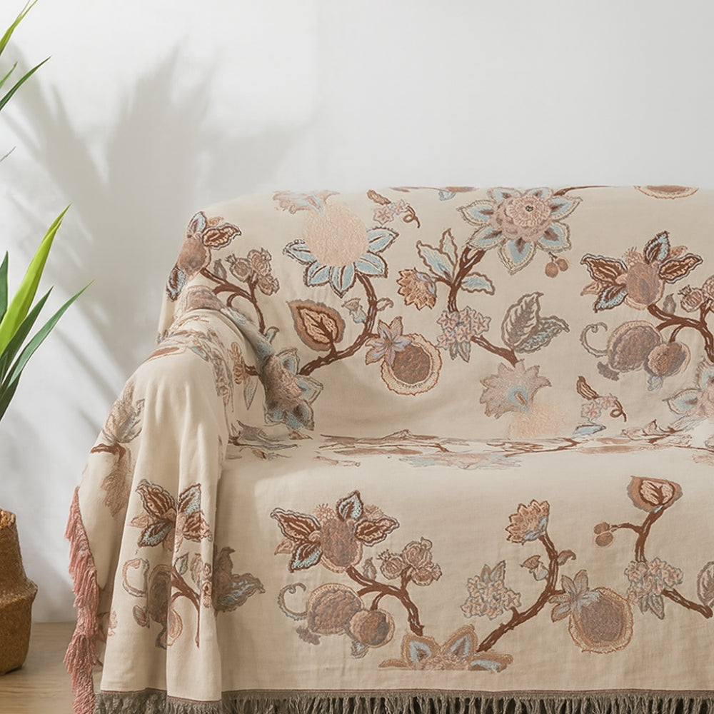 Norvo | Orchid Trail Floral Cotton Tassel Bed Blanket