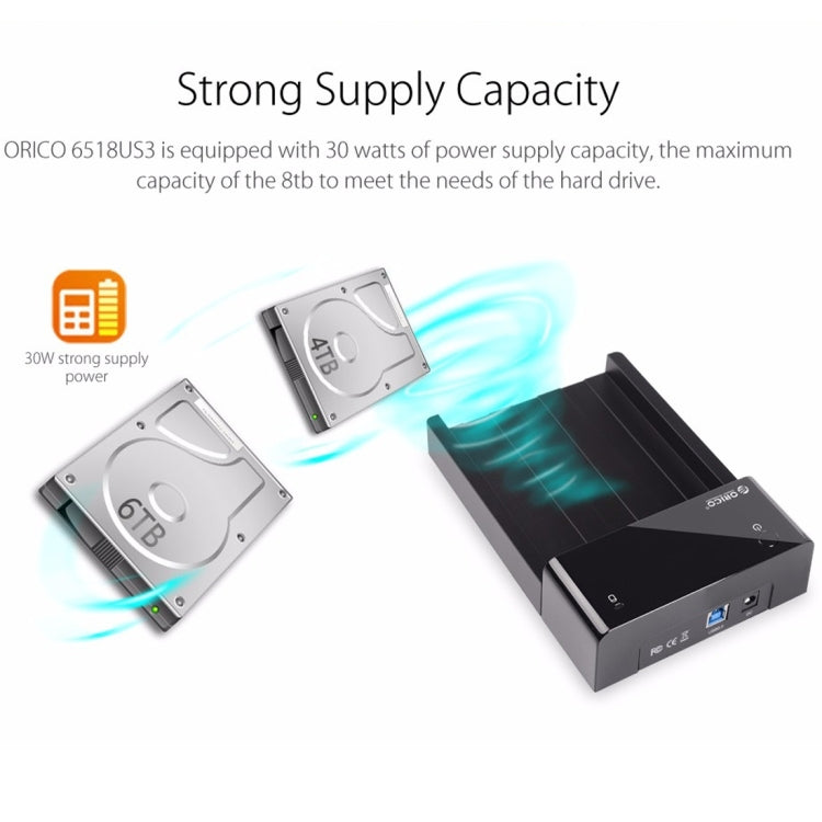 Norvo | ORICO 6518US3 USB 3.0 Type-B 2.5 / 3.5 Tommers Verktøyløs HDD Dockingstasjon Ekstern Lagringskabinett Harddiskboks (Svart)