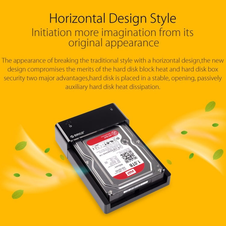 Norvo | ORICO 6518US3 USB 3.0 Type-B 2.5 / 3.5 Tommers Verktøyløs HDD Dockingstasjon Ekstern Lagringskabinett Harddiskboks (Svart)