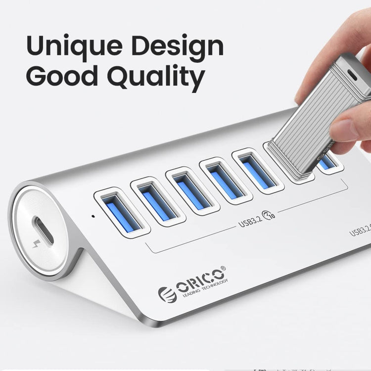 Norvo | ORICO M3U7-G2 Aluminiumlegering 7-port USB 3.2 Gen2 10Gbps HUB med 0,5 m kabel (Sølv)