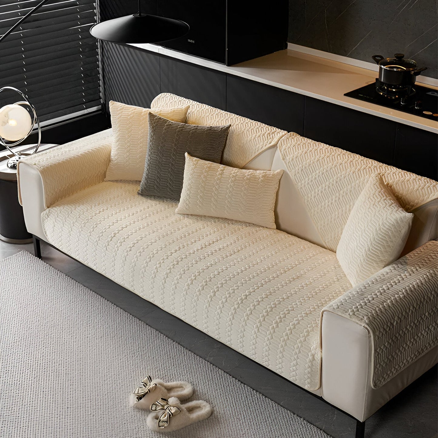 Norvo | Premium Plysj Velour Sofa Deksel – Luksuriøst Geometrisk Mønster med Antiskli Hjemmé