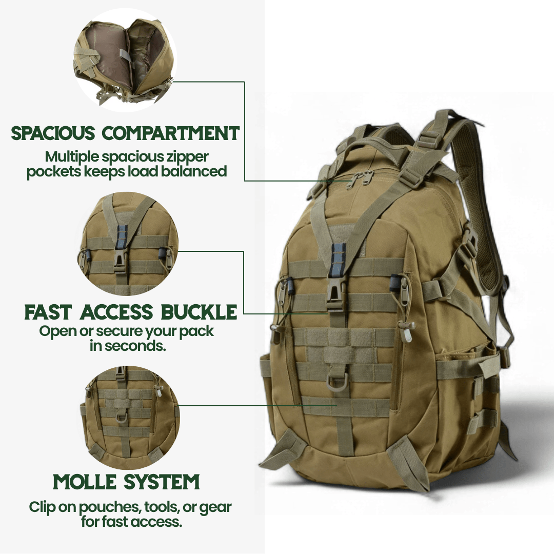 Norvo | 40L Utendørs Ryggsekk med MOLLE System & Vanntett Militærkonstruksjon