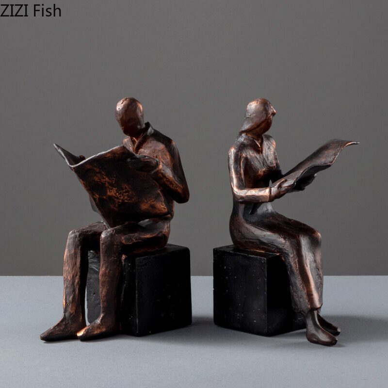 Norvo | Leser Skulptur Bokstativ Bock Støtte Abstrakt Karakter Harpiks Statue Skrivebord Dekorasjon Figurer Statuett Nordisk Hjemmedekor