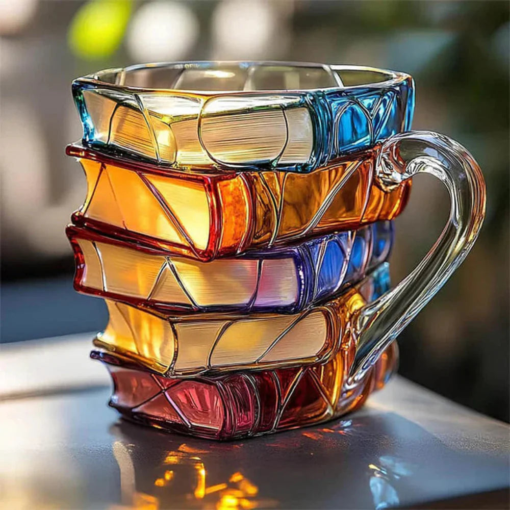 Norvo | Håndlaget 3D Glasskrus i Form av en Bok – Artistisk Krus for Kaffe og Te, 350 ml
