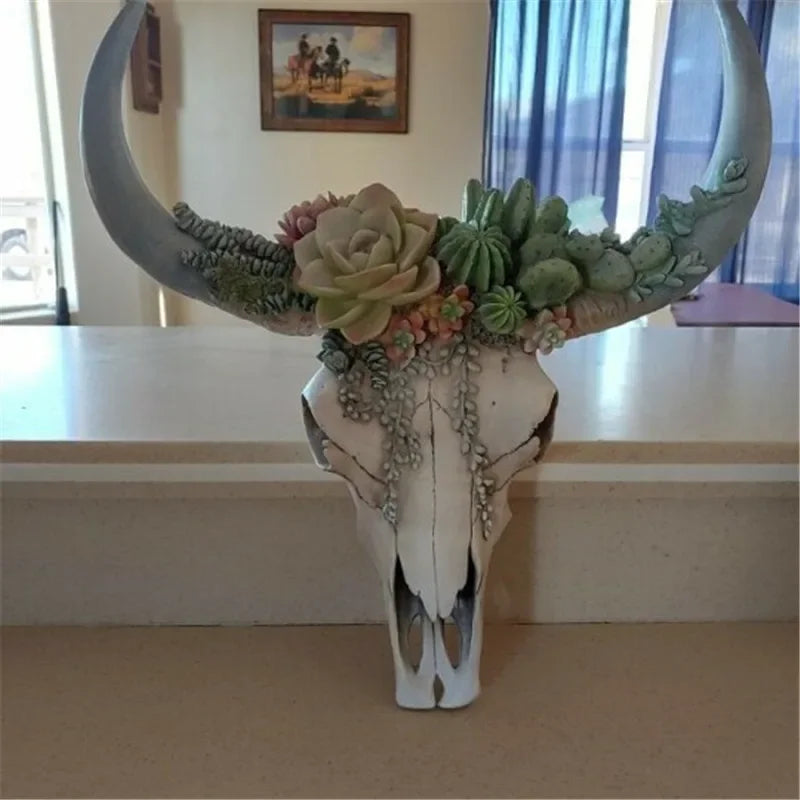 Norvo | Ku Skalle - Bully - Veggdekorasjon med Blomster - Harpiks Hjemmedekor