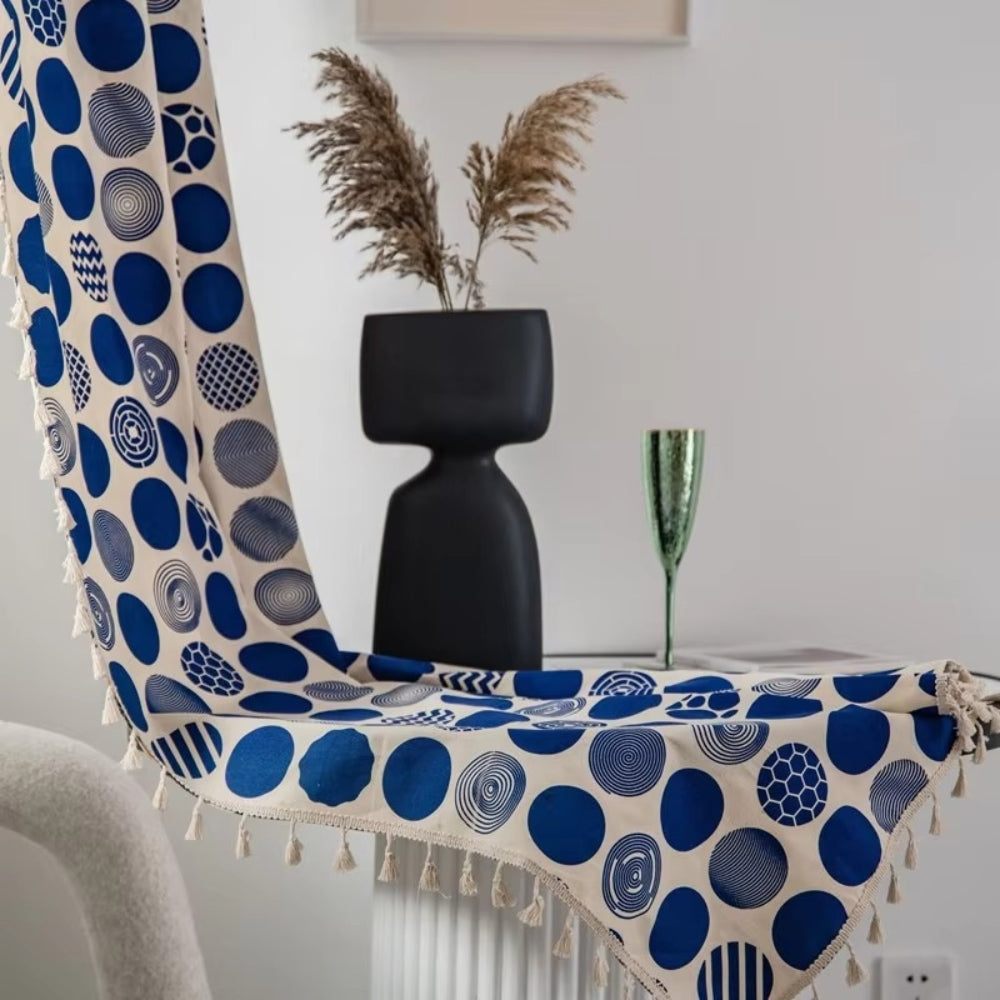 Norvo | Retro Blå Prikkete Mønstrete Vindu Gardin