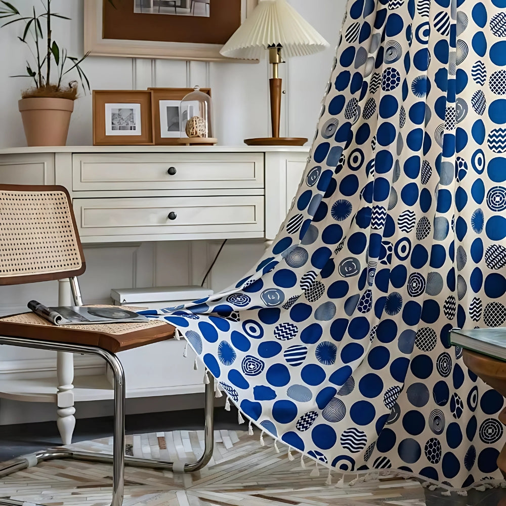 Norvo | Retro Blå Prikkete Mønstrete Vindu Gardin