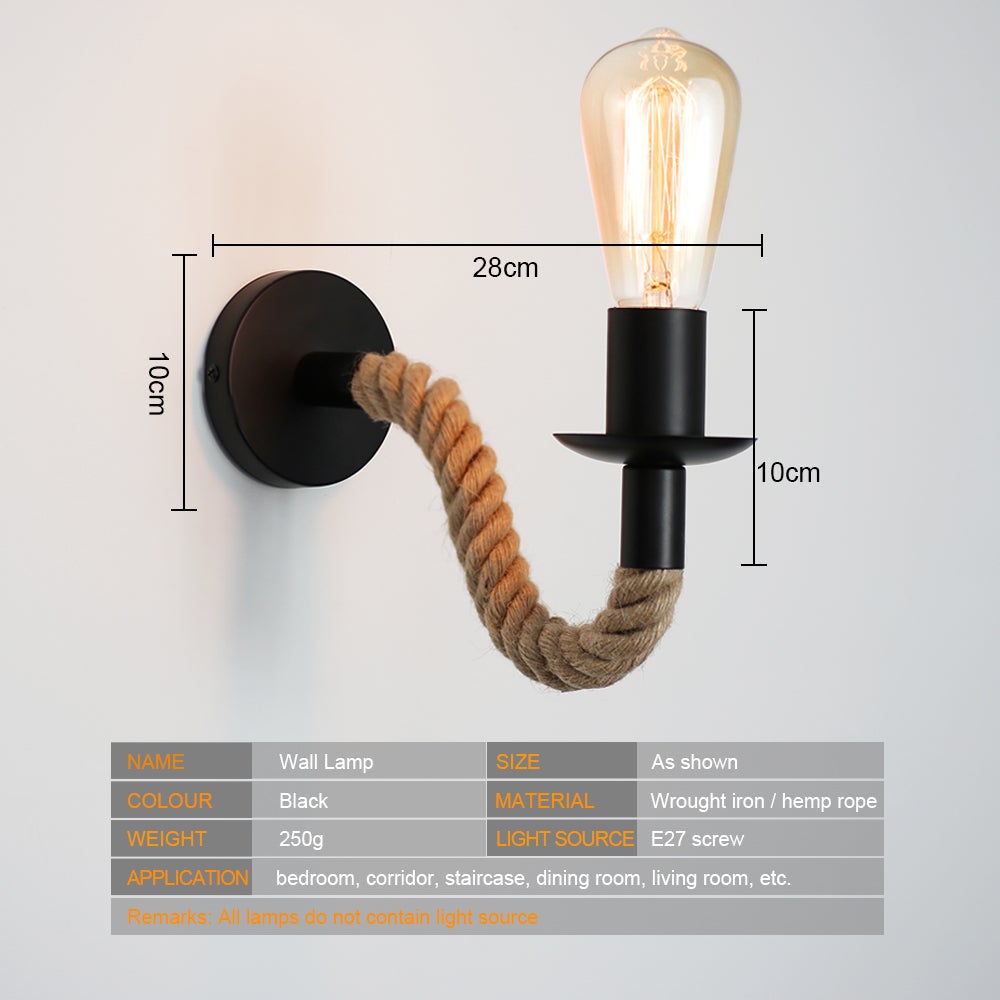 Norvo | Retro Hamp Tau Industriloft Vegglampe