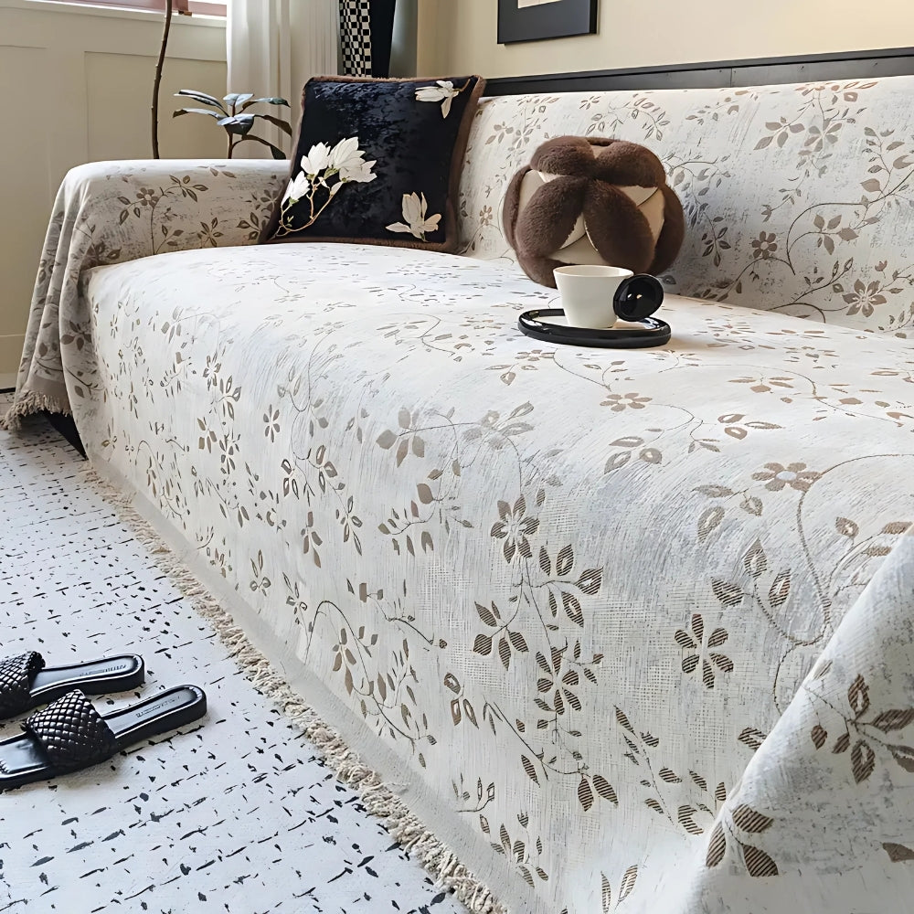 Norvo | Rustic Blossom Ivory Floral Sofa Cover