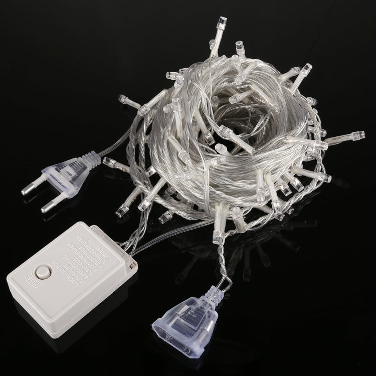Vanntett String Lys, Lengde: 10m, 100 LED Lys med Kontroller, Blinkende / Fading / Forfølgende Effekt, AC 220V, EU Plugg (Hvit Lys)