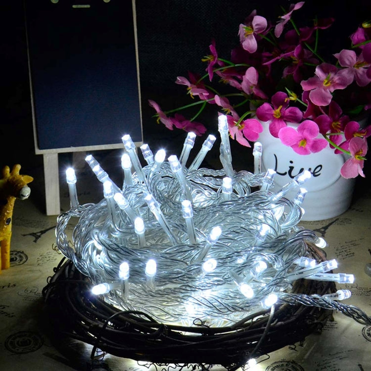 Vanntett String Lys, Lengde: 10m, 100 LED Lys med Kontroller, Blinkende / Fading / Forfølgende Effekt, AC 220V, EU Plugg (Hvit Lys)