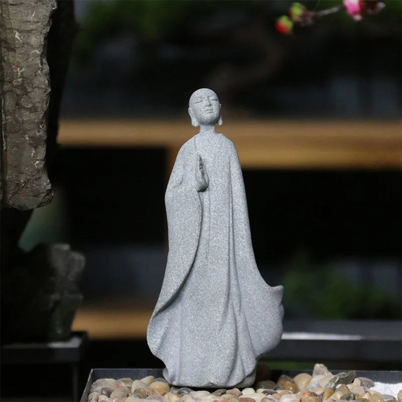 Norvo | Buddha Stein Statue Liten Buddhiste Munker Tibetansk Buddhisme Figurer Zen Hage Ornament Meditasjon Hjem Akvarium Dekorasjon