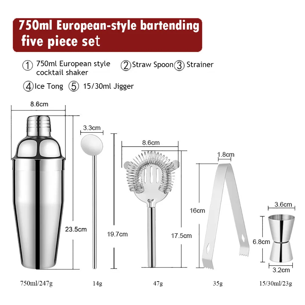 Norvo | 550 ml/750 ml Rustfritt Stål Cocktail Shaker Mixer Drink Bartender Sett Bar Sett Verktøy Med Vin Stativ Verktøy for Fødselsdagsgave