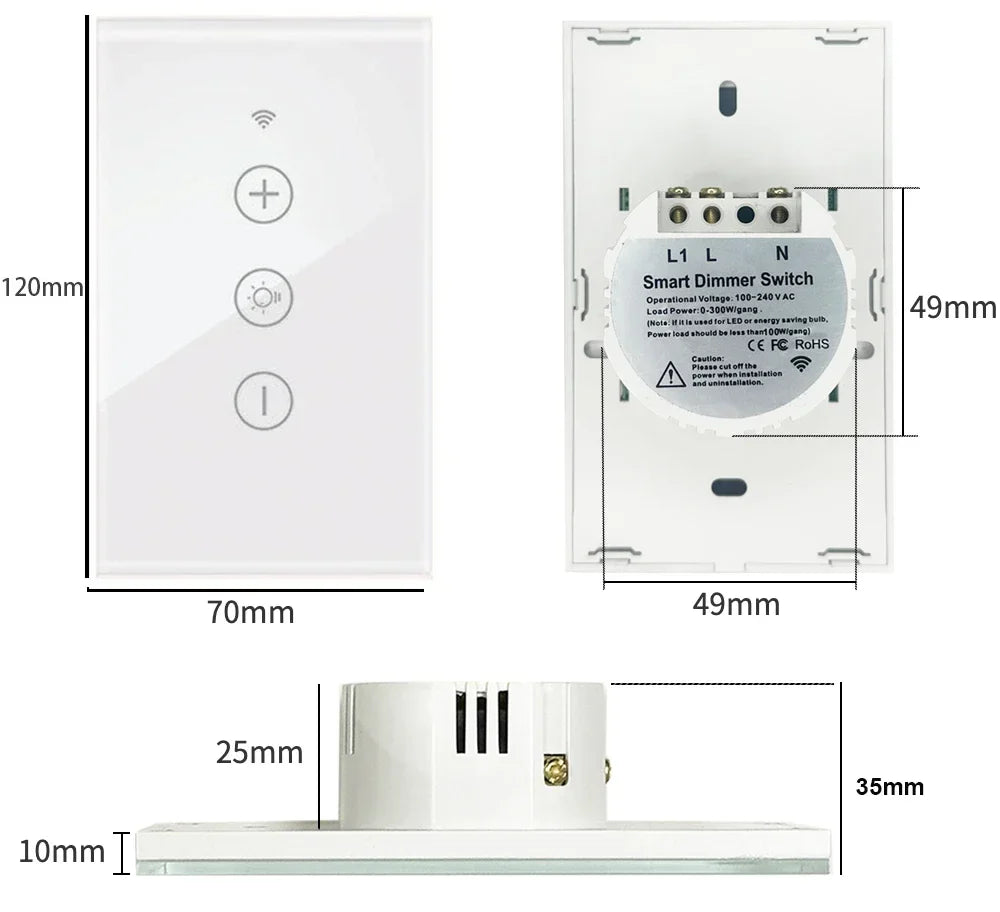 Tuya Smart Light Wall Switch med nøytral leder - WiFi-enhet Dimmerkontroll via SmartLife Google Alexa-apper