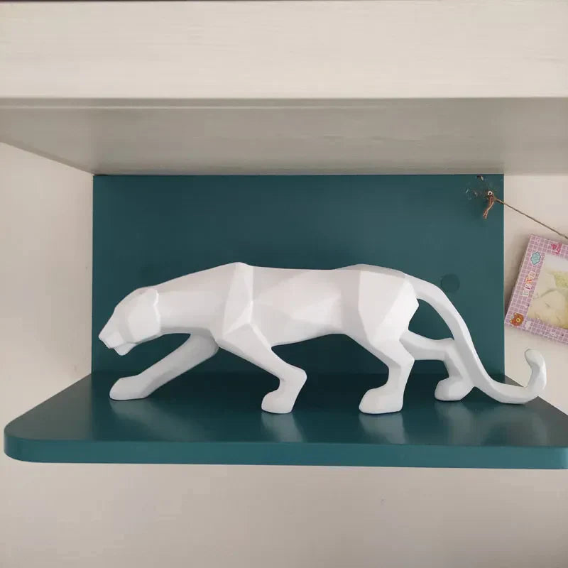 Norvo | Panther Statue, Dyrefigur, Abstrakt Geometrisk Stil, Harpiks, Leopard Skulptur, Hjemmekontor, Skrivebord Dekorasjon, Håndverk