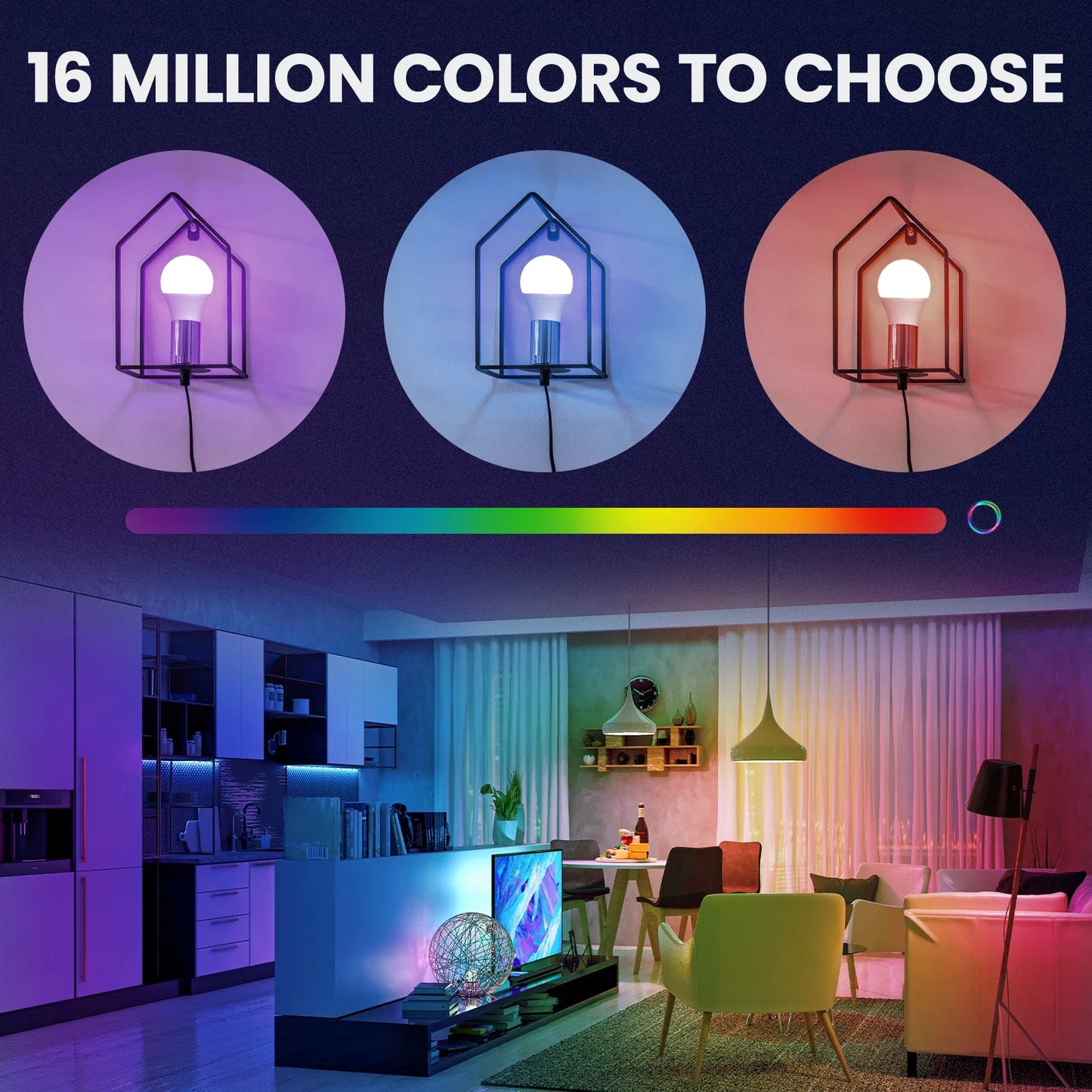 Tuya Smart LED RGB Lyspære 9W E27 - WiFi Justerbar Dimmbar Kontroller via SmartLife Google Alexa Apps