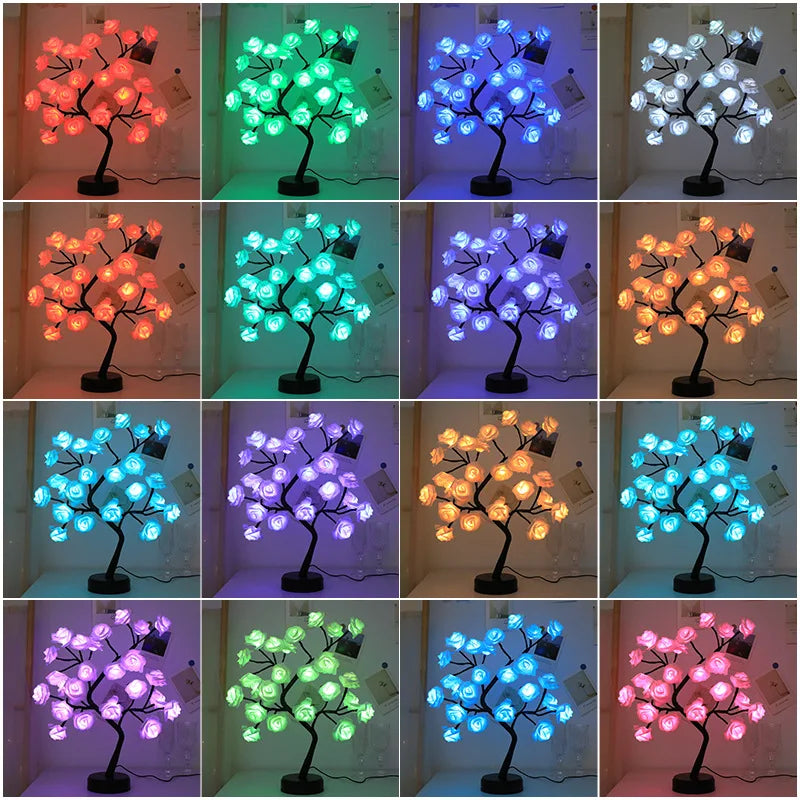 Norvo | RGB Rose Flower Tree Lights 24LED USB Batteri Bordlampe Fairy Natt Lys Hjem Fest Jul Bryllup Soveroms Dekorasjon Gave
