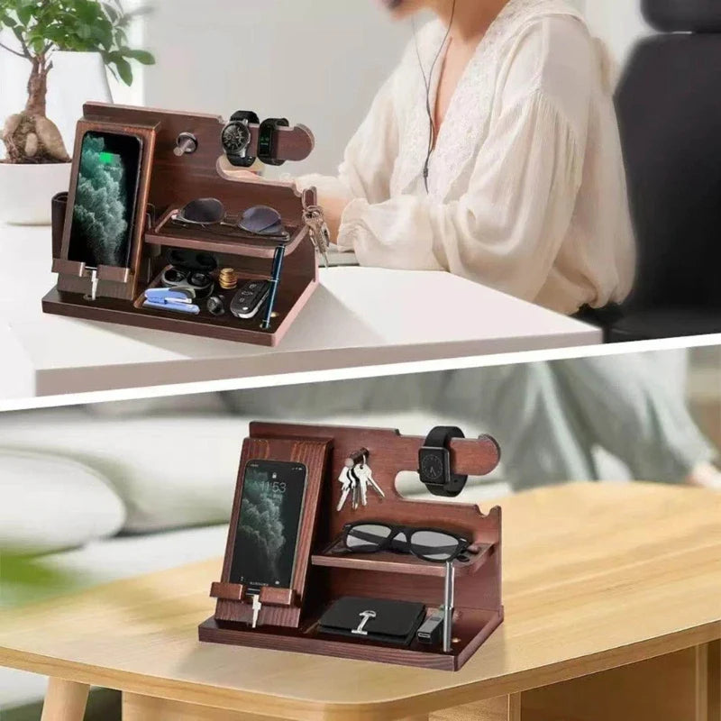 Norvo | Tre Nattbord Telefon Dockingstasjon – Multifunksjonelt Regal for Lommebok, Klokke og Oppbevaring, Ideell for Valentinsdagen