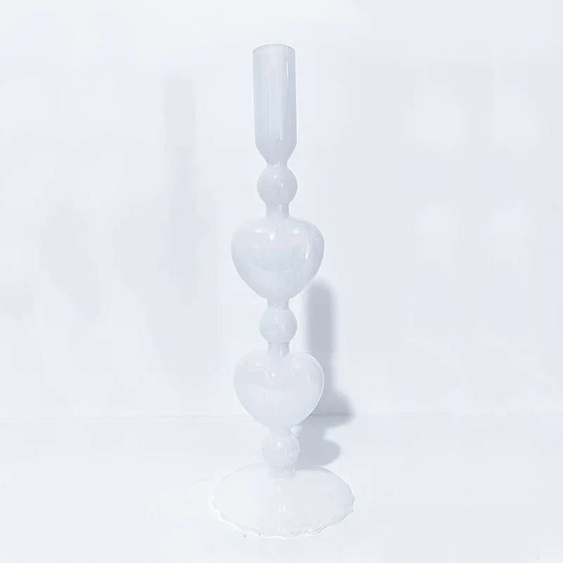 Norvo | Retro Taper Lysestake Rød Hjerteformet Glass Lysestake Bryllup Borddekorasjon Hjem Fest Glass Vase Dekor