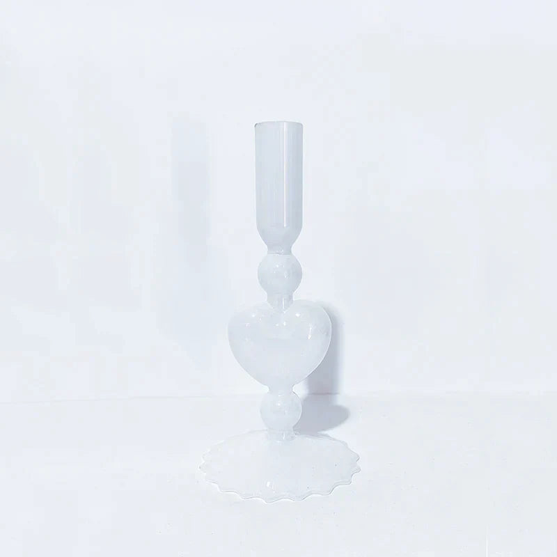 Norvo | Retro Taper Lysestake Rød Hjerteformet Glass Lysestake Bryllup Borddekorasjon Hjem Fest Glass Vase Dekor