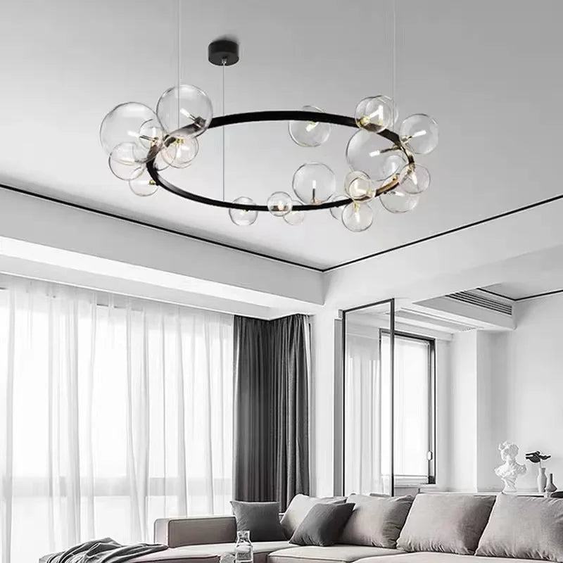 Norvo | Moderne kreativ metall krystallampe: 7/10 klare glassbobler, lang rund design med G9 lyskilde