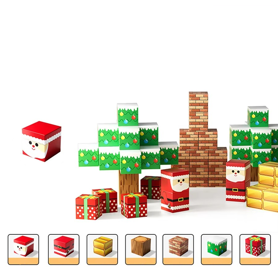 Norvo | Magnetiske Byggefliser Juleutgave STEM Sensoriske Klosser for Småbarn