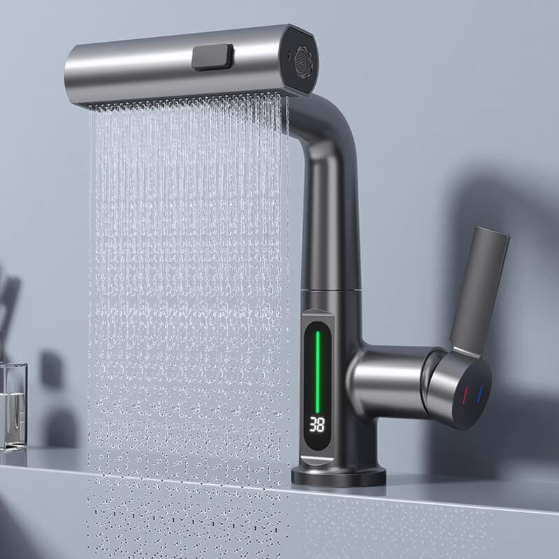 Norvo | WaterMaster Fleksibel LED Kjøkken- og Badevannkran – 360° Sving, Utrekkbar Slange & 5 Spraymodi