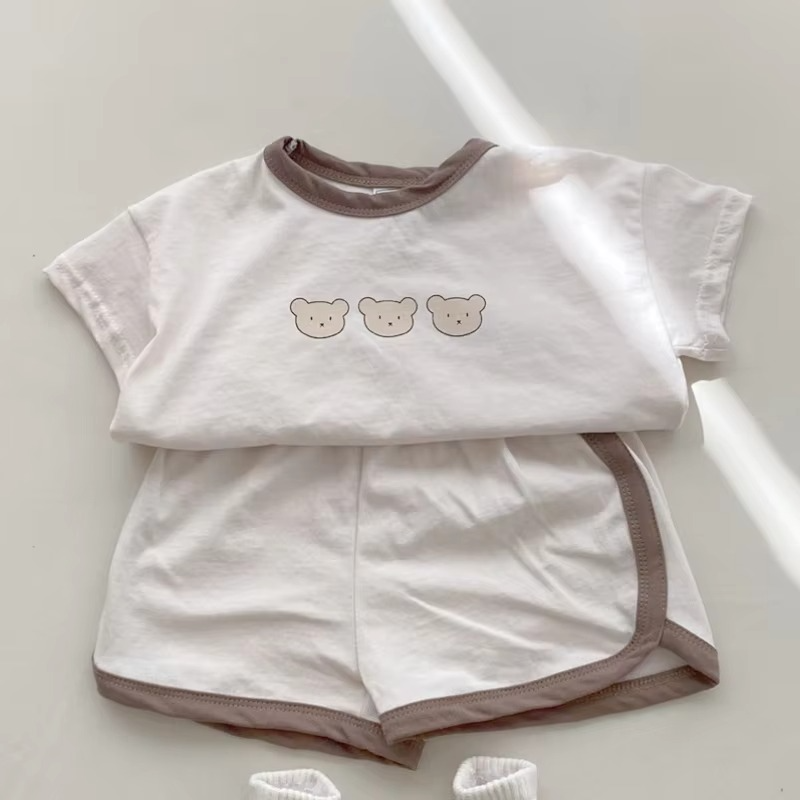 Norvo | 2PCS Sommer Baby Plagg Sett, Cotton Kortermet Topp og Shorts for Spedbarn og Småbarn