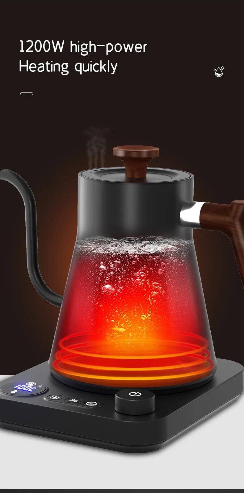 Norvo | 1200W Intelligent Elektrisk Vannkoker - Goose Neck Hånd Brygget Kaffe-kanne for Melkepulver & Presis Brygging
