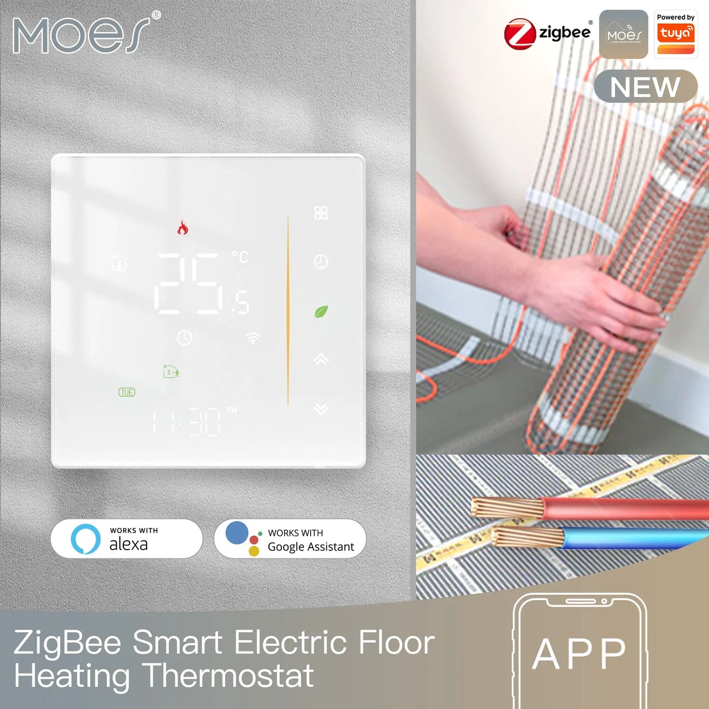 Tuya Zigbee Smart Termostat Temperaturkontroller - Wifi Elektrisk Gulvvarme & Gass Vannsystemkontroll via SmartLife Google Alexa Apper