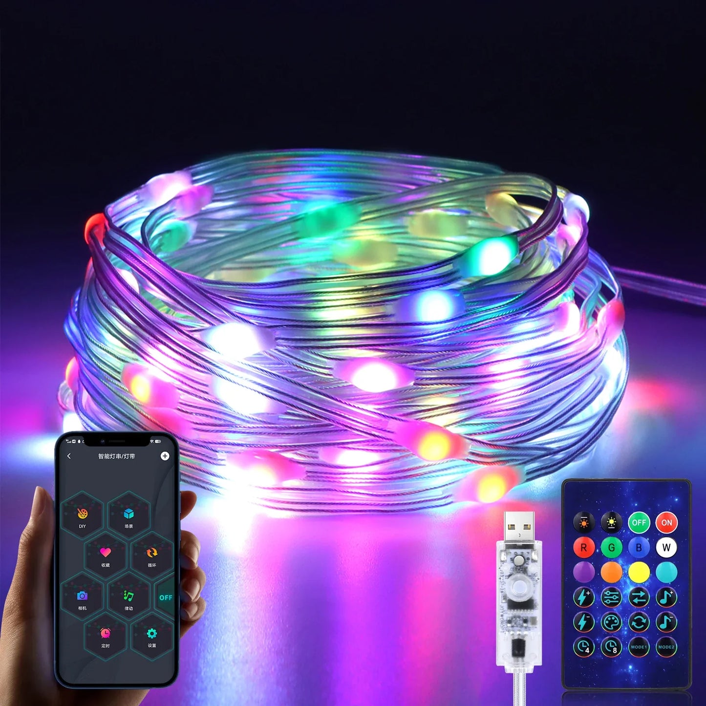 Bluetooth Fairy String Julelys - Vanntett LED Girlander for Juletre, App- og Fjernkontrollert Høytidsdekorasjon