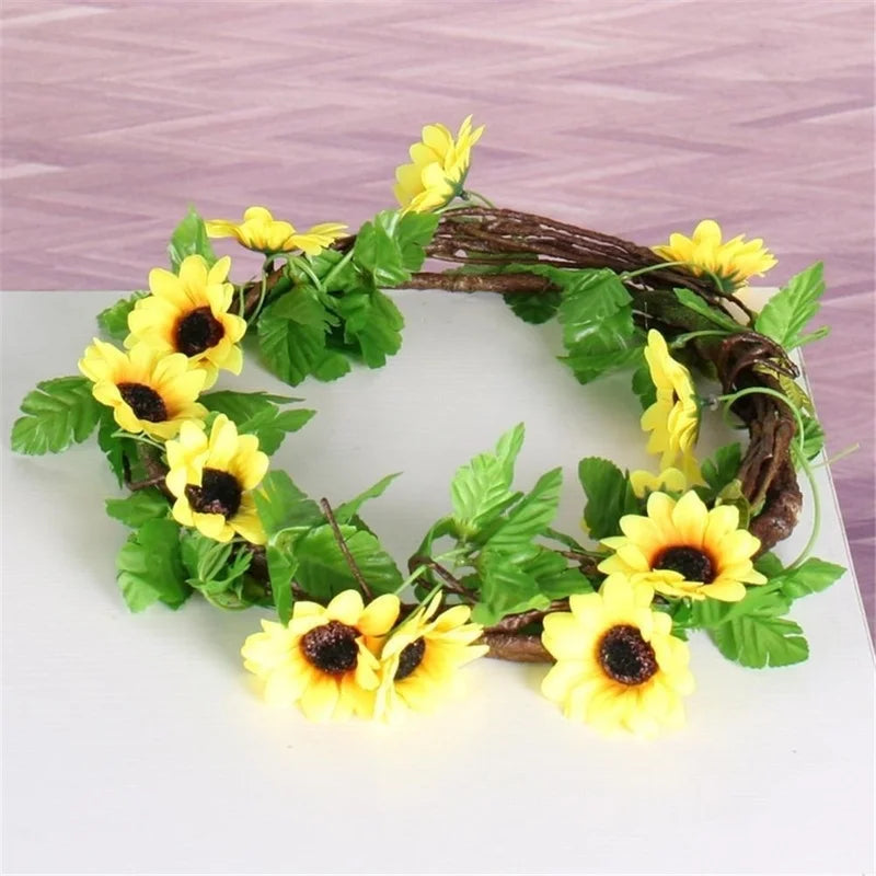 Norvo | Floraviva SunVine Solsikke Garland Kunstig | 2.6 m Lengde | 12 Blomster Ø 8 cm | For Bryllup, Balkong & DIY Dekor