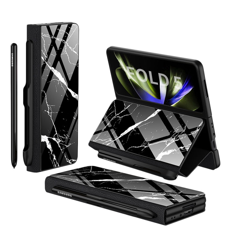 Norvo | Støtbestandig Rustningssak Glassdeksler Stativ Sett Inn Kort Lærsak for Samsung Galaxy Z Fold 5/4