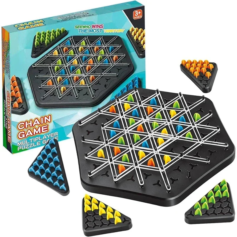 Triangle Strategy Sjakkspill Sett for 2-4 Spillere - Familie Moro Brettspill for Barn & Voksne med Gummistrikk Utfordring