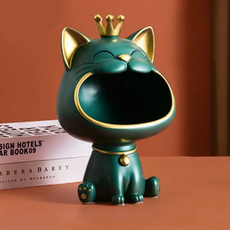 Norvo | Fortune Crown Big Mouth Cat Entrance Nøkkelholder Dekorativ Ornament, Lett Luksus Hjemmegave Skulptur