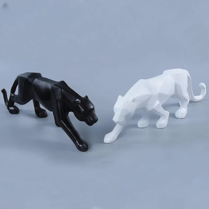 Norvo | Panther Statue, Dyrefigur, Abstrakt Geometrisk Stil, Harpiks, Leopard Skulptur, Hjemmekontor, Skrivebord Dekorasjon, Håndverk