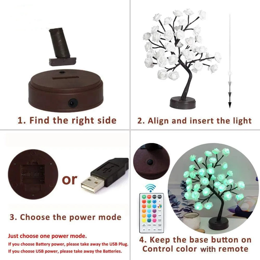 Norvo | RGB Rose Flower Tree Lights 24LED USB Batteri Bordlampe Fairy Natt Lys Hjem Fest Jul Bryllup Soveroms Dekorasjon Gave