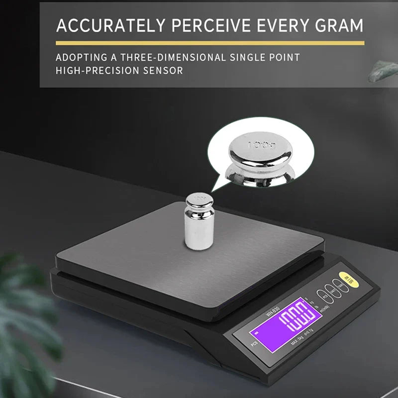 Norvo | 5 kg/0,1 g og 10 kg/1 g digital elektronisk kjøkkenvekt, LCD-skjerm, hel vanntett rustfritt stålværktøy for baking