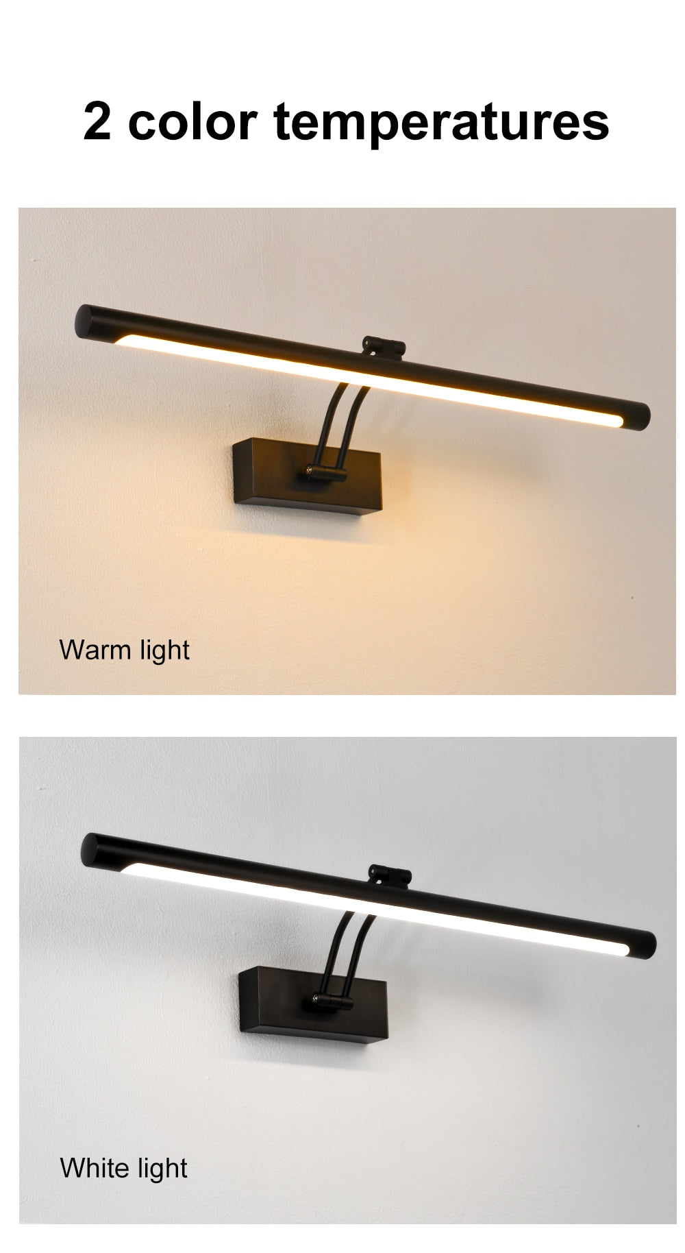Norvo | 80-100cm LED vegglampe - Moderne svart/sølv veggbelysning til badet, innvendig montert bilde lys