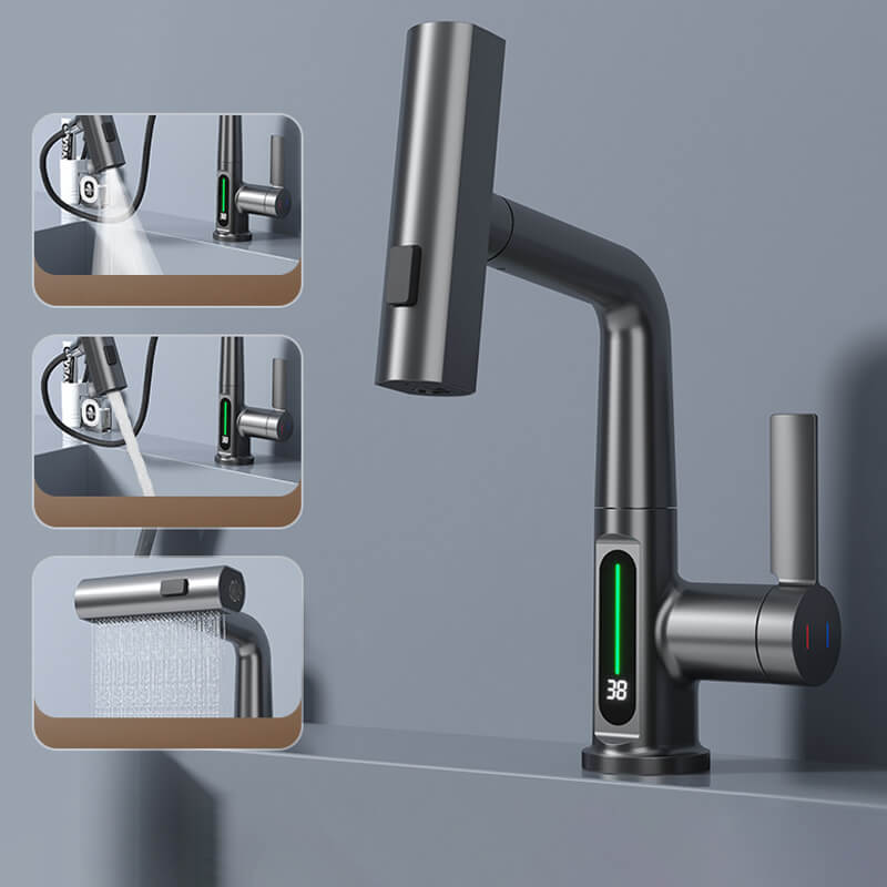 Norvo | WaterMaster Fleksibel LED Kjøkken- og Badevannkran – 360° Sving, Utrekkbar Slange & 5 Spraymodi